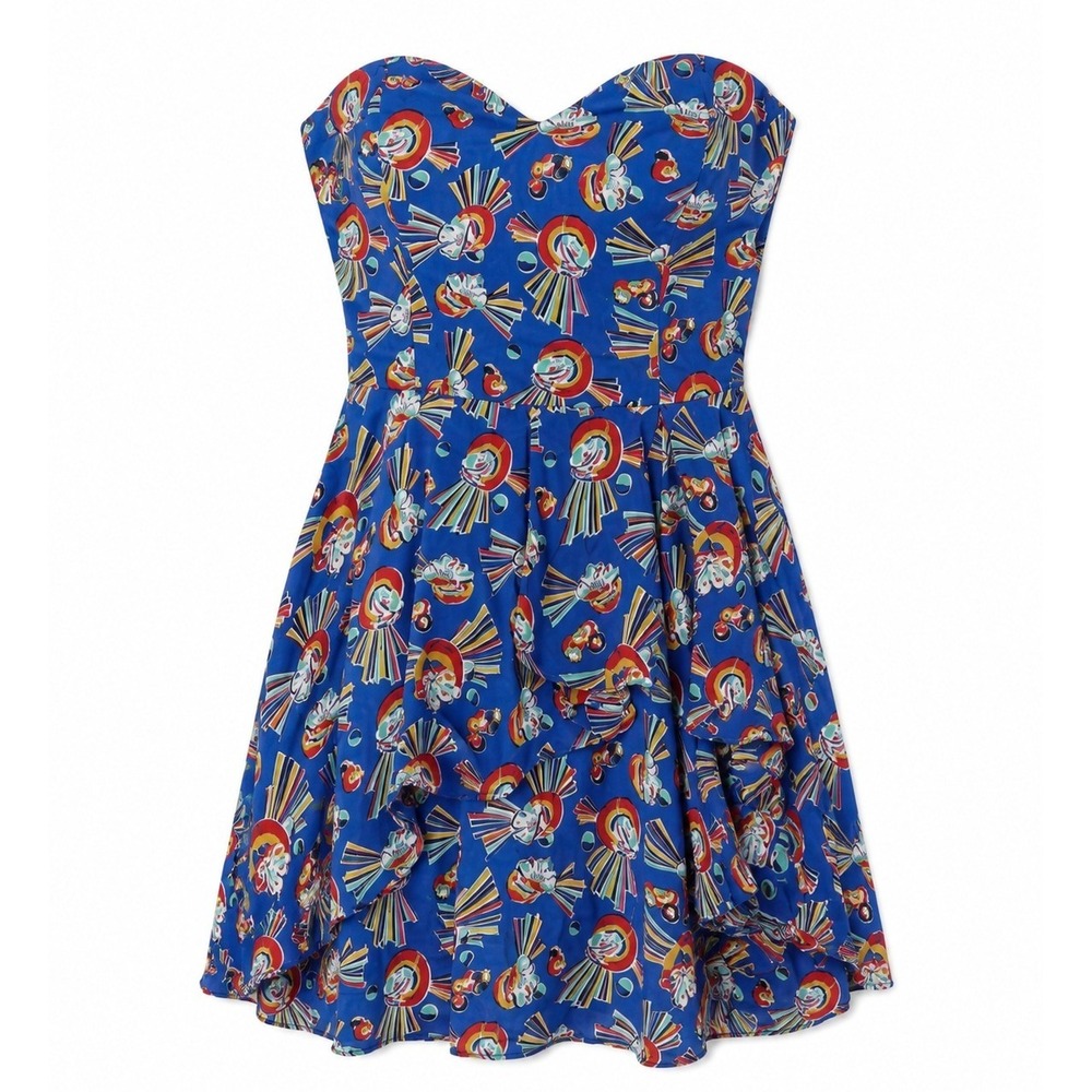 Cooperative Strapless Mini Dress Women Size S Blue Multi Novelty Print